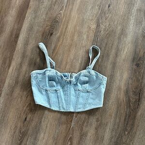 Zara Light Blue Denim Crop Top